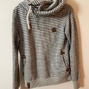 Naketano Gray Cowl Neck Sweater with Stripes